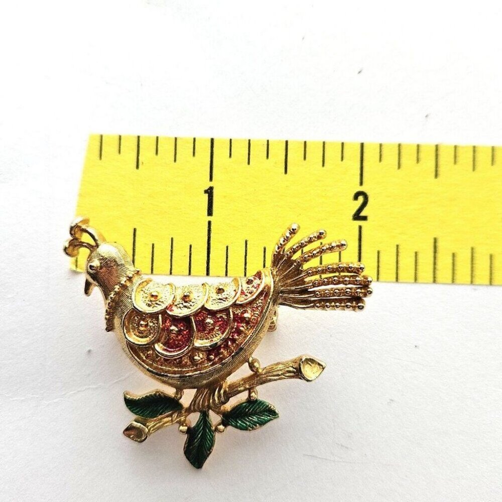 Vintage COREL Shape Brooch Red and Green enamel Gold tone Bird brooch READ - Picture 3 of 5